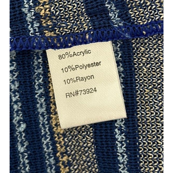 Ming Wang Womens Cardigan Striped Sweater Jacket Knit Career Quiet Luxury Blue L - Picture 7 of 16